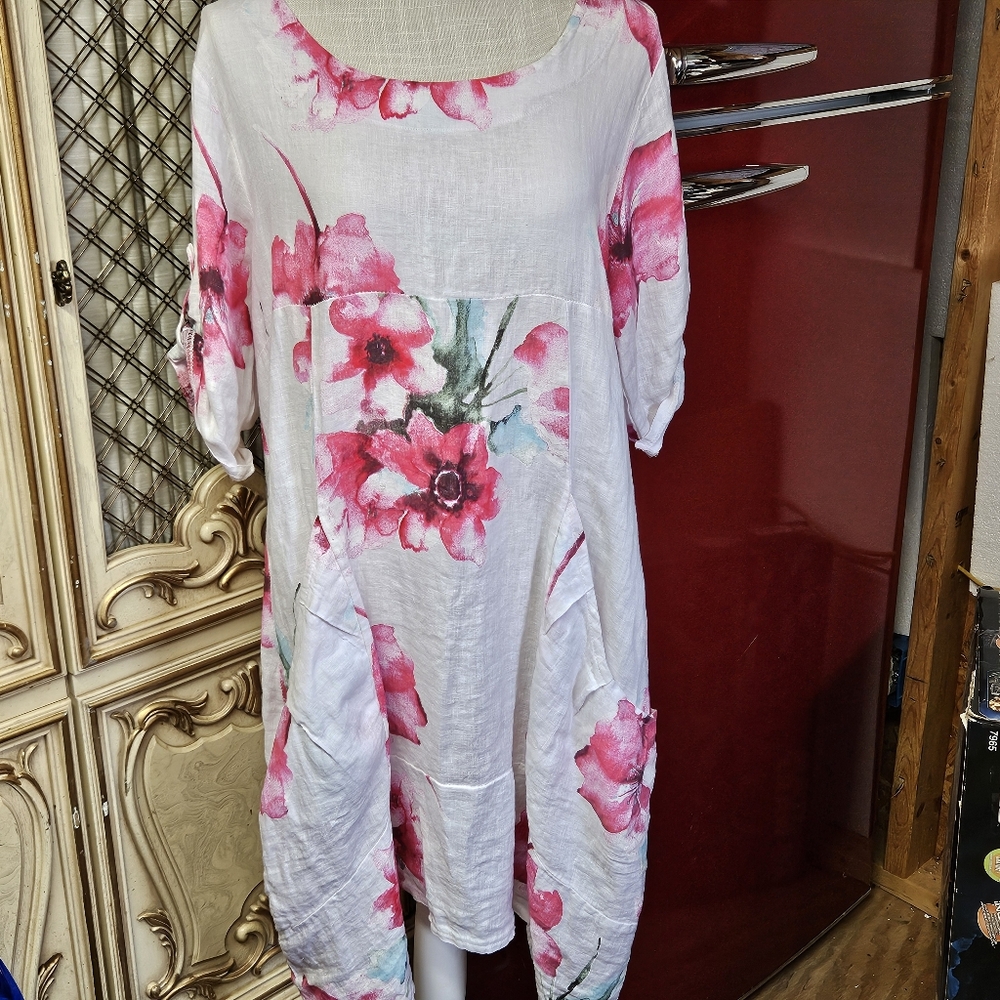 Floral Vasna Linen Dress Small